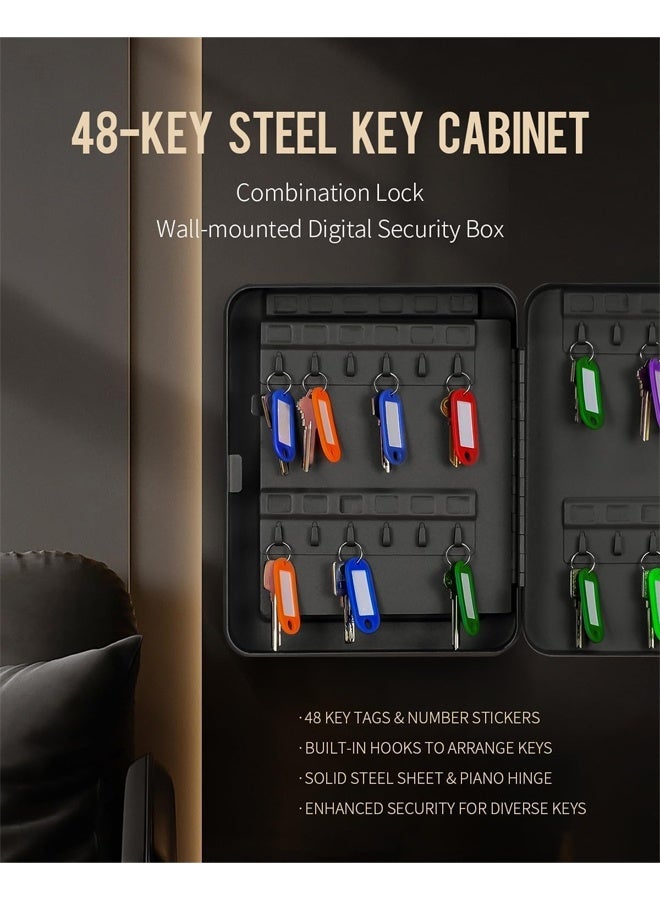 DUNISO 48-Digit Key Cabinet With Combination Lock, Resettable Black Digital Safe, Wall Mounted Key Organizer With Colorful Key Label Stickers And Hooks,Black  - Image 4