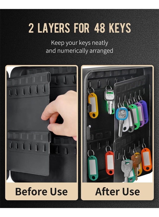 DUNISO 48-Digit Key Cabinet With Combination Lock, Resettable Black Digital Safe, Wall Mounted Key Organizer With Colorful Key Label Stickers And Hooks,Black  - Image 3