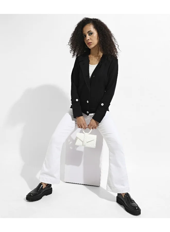 Pinacolada  Women's Black Single-Breasted Jacket With Contrast Button for Women | Best Price UAE
