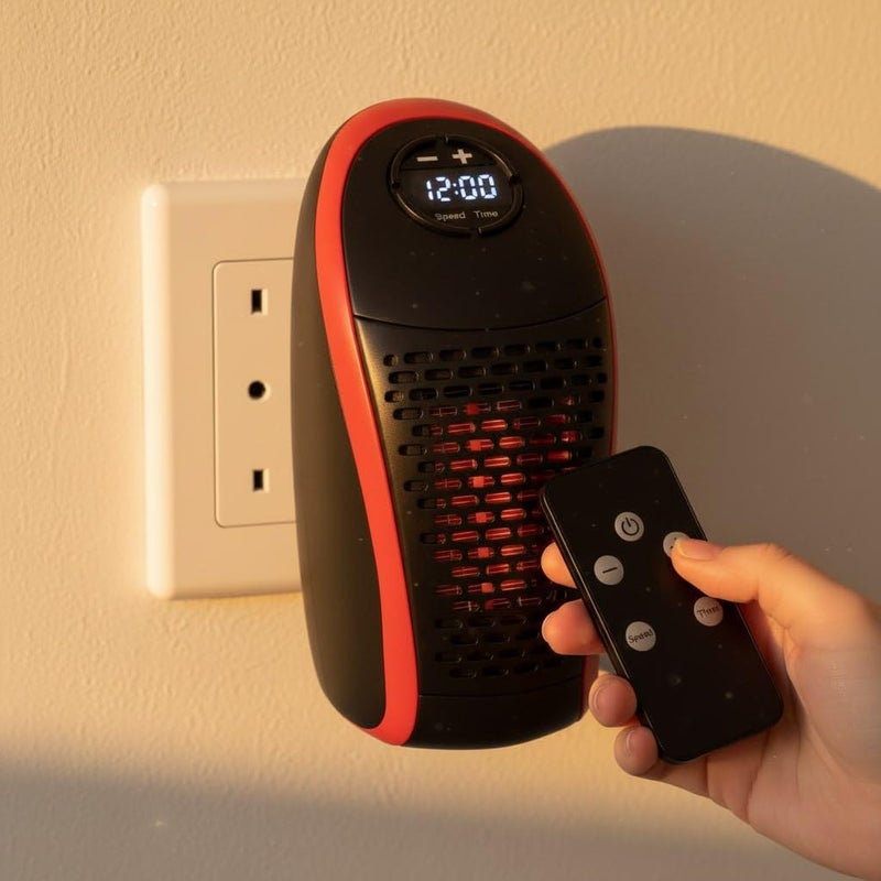 Mini Electric Wall Heater 400W - Portable Ceramic Heater with Remote Control and Digital Display - Smart Energy Saving Air Heater for Small Bedrooms Offices with Safety Timer - Image 3
