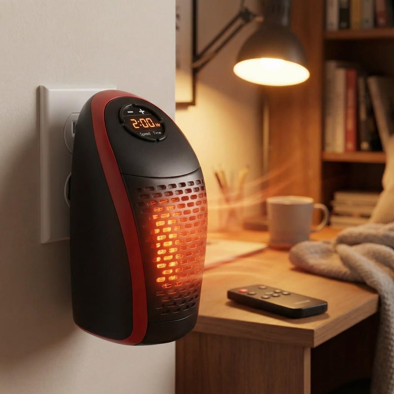 Mini Electric Wall Heater 400W - Portable Ceramic Heater with Remote Control and Digital Display - Smart Energy Saving Air Heater for Small Bedrooms Offices with Safety Timer - Image 2
