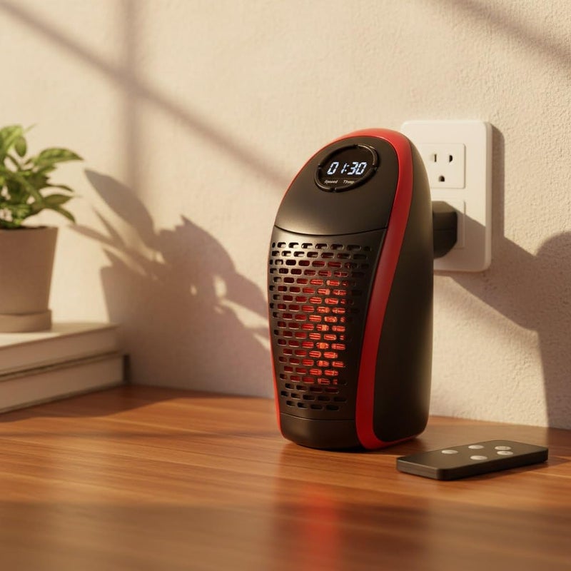 Mini Electric Wall Heater 400W - Portable Ceramic Heater with Remote Control and Digital Display - Smart Energy Saving Air Heater for Small Bedrooms Offices with Safety Timer - Image 4