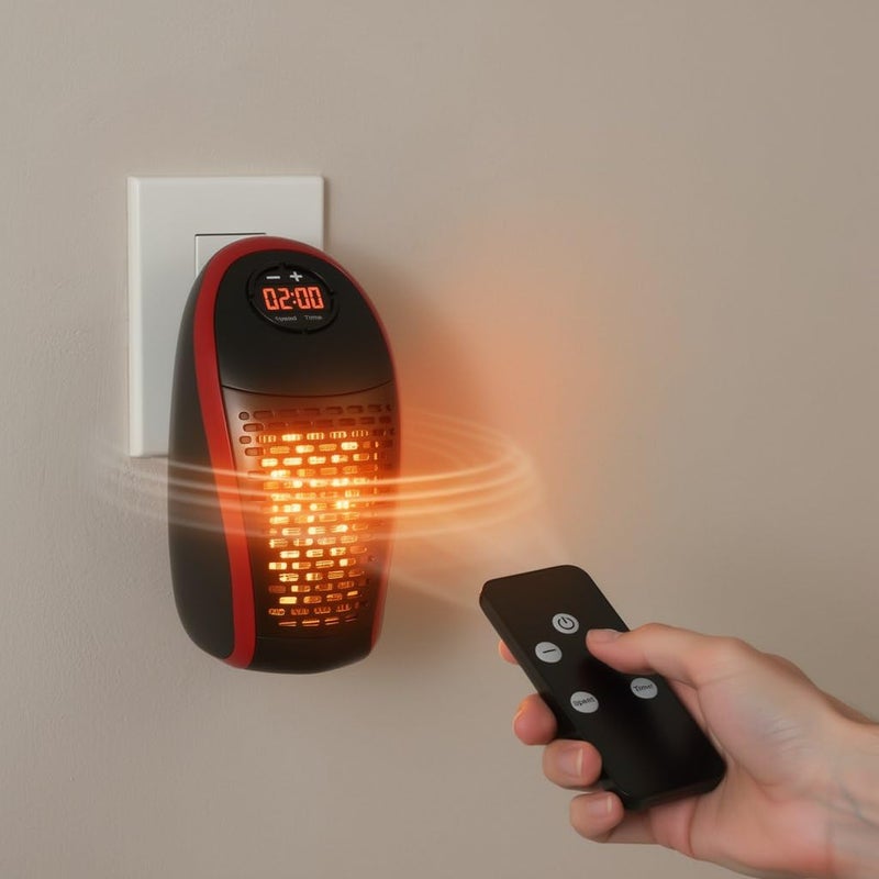 Mini Electric Wall Heater 400W - Portable Ceramic Heater with Remote Control and Digital Display - Smart Energy Saving Air Heater for Small Bedrooms Offices with Safety Timer - Image 1