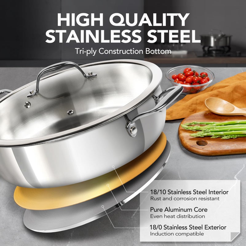 MICHELANGELO 12 Inch Stainless Steel Pan with Lid - Large Saute Pan with Lid, Deep Frying Pan Dishwasher & Oven-Safe, All Cooktops Compatible, 6 Quart - Image 2