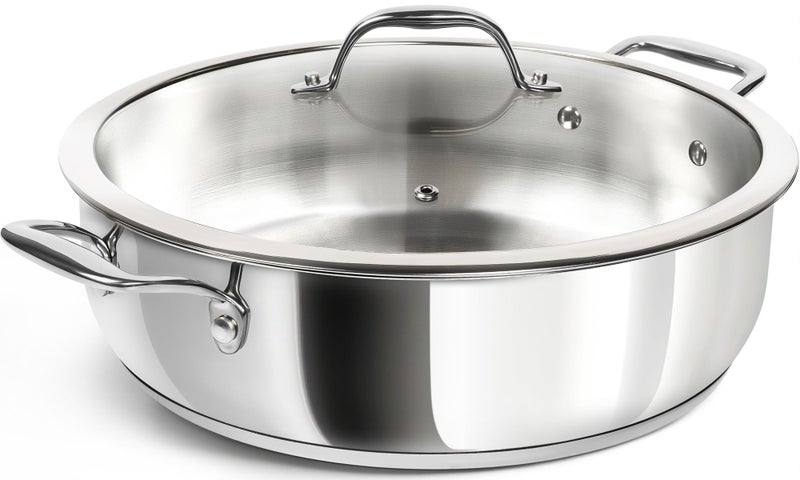 MICHELANGELO 12 Inch Stainless Steel Pan with Lid - Large Saute Pan with Lid, Deep Frying Pan Dishwasher & Oven-Safe, All Cooktops Compatible, 6 Quart - Image 1