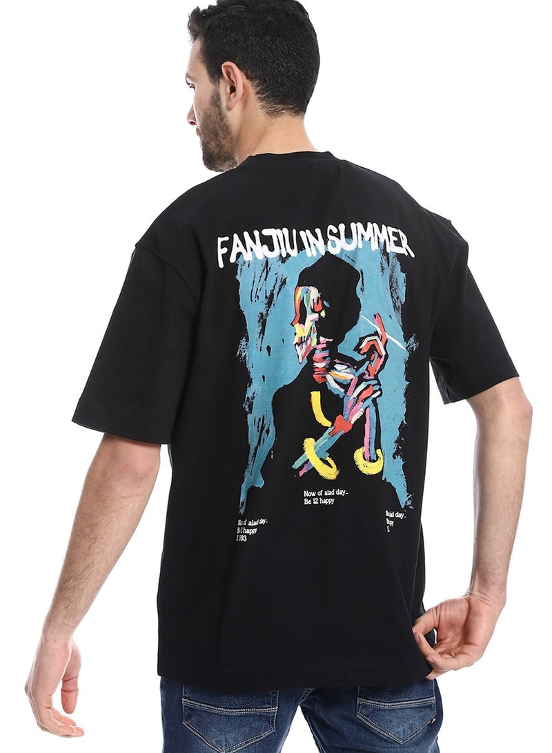 WHITE RABBIT Black And Front Printed Slip On T-Shirt  - Image 3