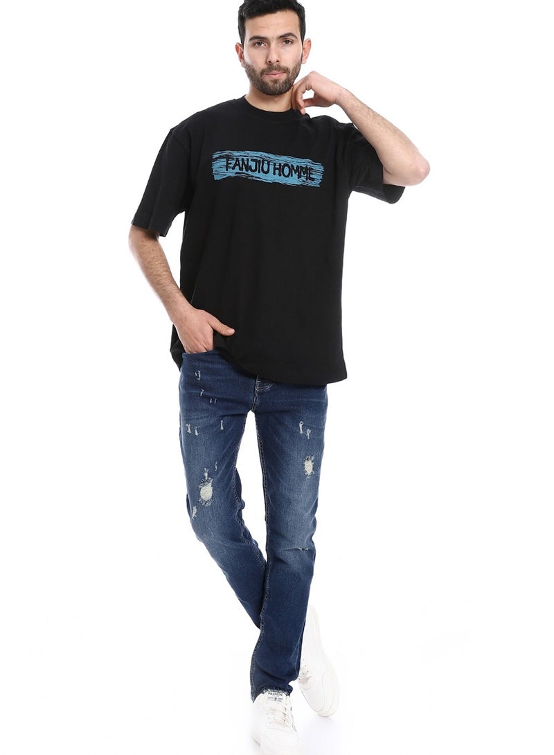 WHITE RABBIT Black And Front Printed Slip On T-Shirt  - Image 5