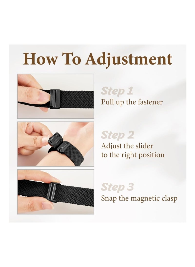 حزمة 2 قطعة من سوار مغناطيسي مضفر متوافق مع ساعة آبل، لقياس 44mm 45mm 46mm 49mm، حزام رياضي ناعم قابل للتعديل لسلسلة iWatch 11 10 9 8 7 6 5 4 3 SE Ultra، أسود/رمادي - Image 5