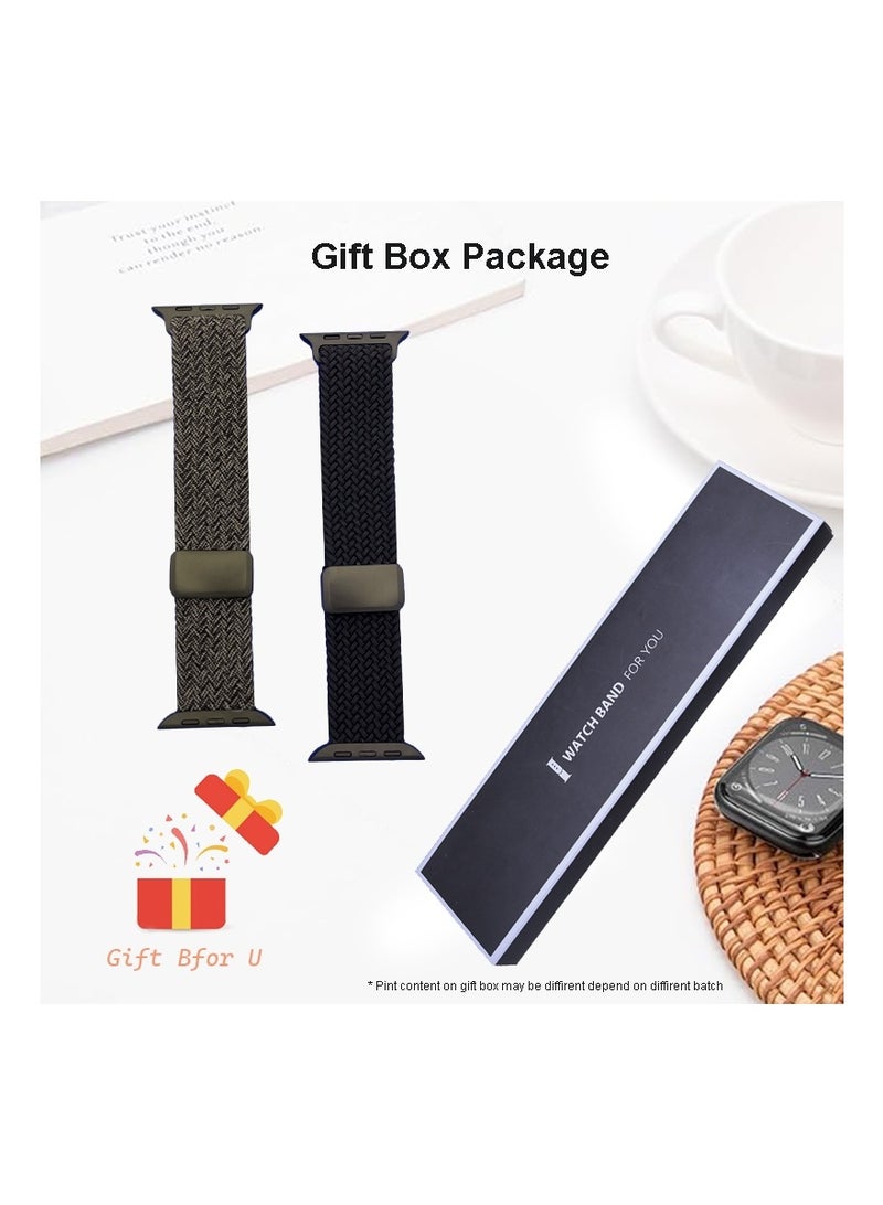 حزمة 2 قطعة من سوار مغناطيسي مضفر متوافق مع ساعة آبل، لقياس 44mm 45mm 46mm 49mm، حزام رياضي ناعم قابل للتعديل لسلسلة iWatch 11 10 9 8 7 6 5 4 3 SE Ultra، أسود/رمادي - Image 4