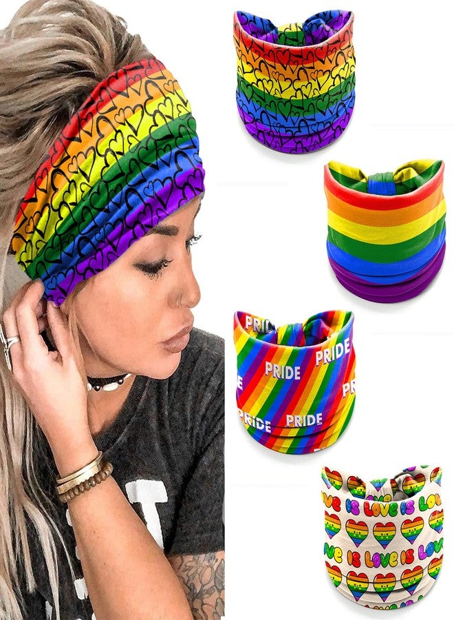 winthrop 4 Pcs Rainbow Pride Headbands for Women & Men - LGBTQ+ Love is Love Wide Stretch Hair Bands - Colorful Festival Yoga Sports Head Wraps for Gay Pride Parade & Daily Wear - Image 1