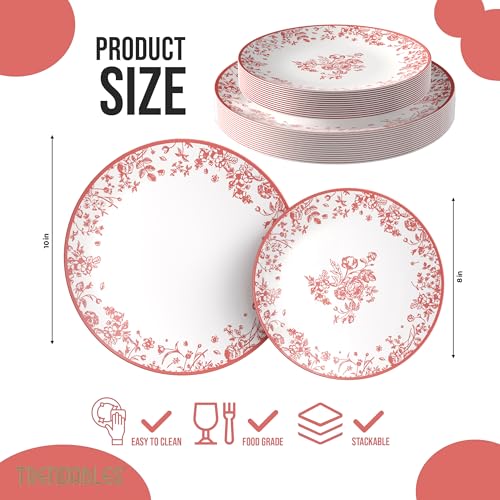 Trendables Disposable Plates For Party Supplies Pink Floral Plastic Plates For Wedding 40 Pcs 20 X 8 20 X 10 Dinner Plate Sets Floral Plate Set Disposable Plastic Dinnerware Sets - Image 5