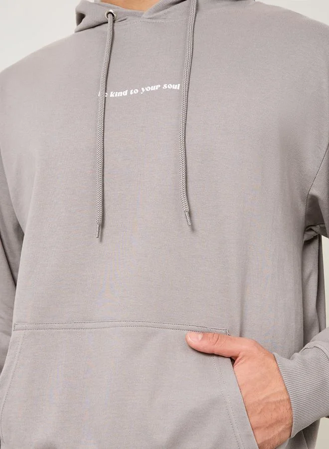 Styli Relax Fit Chest Puff Print Fleece Hoodie