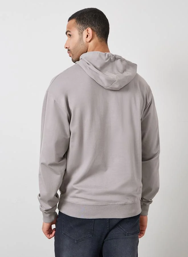 Styli Relax Fit Chest Puff Print Fleece Hoodie