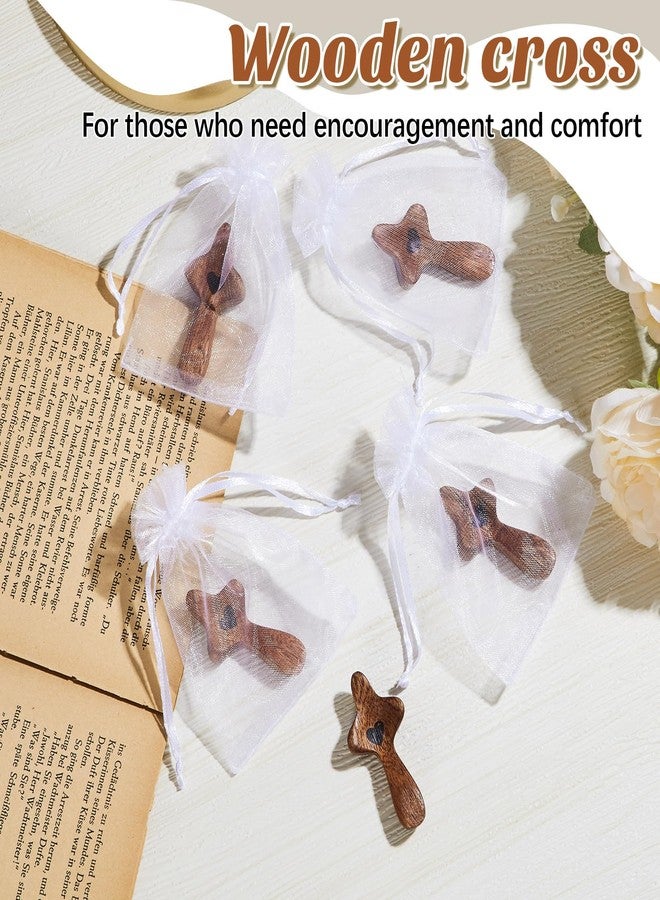Threehoney 10 Pcs Cross My Heart, Wooden Cross Fidget Small Handheld Pocket Crosses in Bulk with Organza Bag Relief Fingertip Stress Christian Baptism First Communion Gift for Inspirational Prayer - Image 4