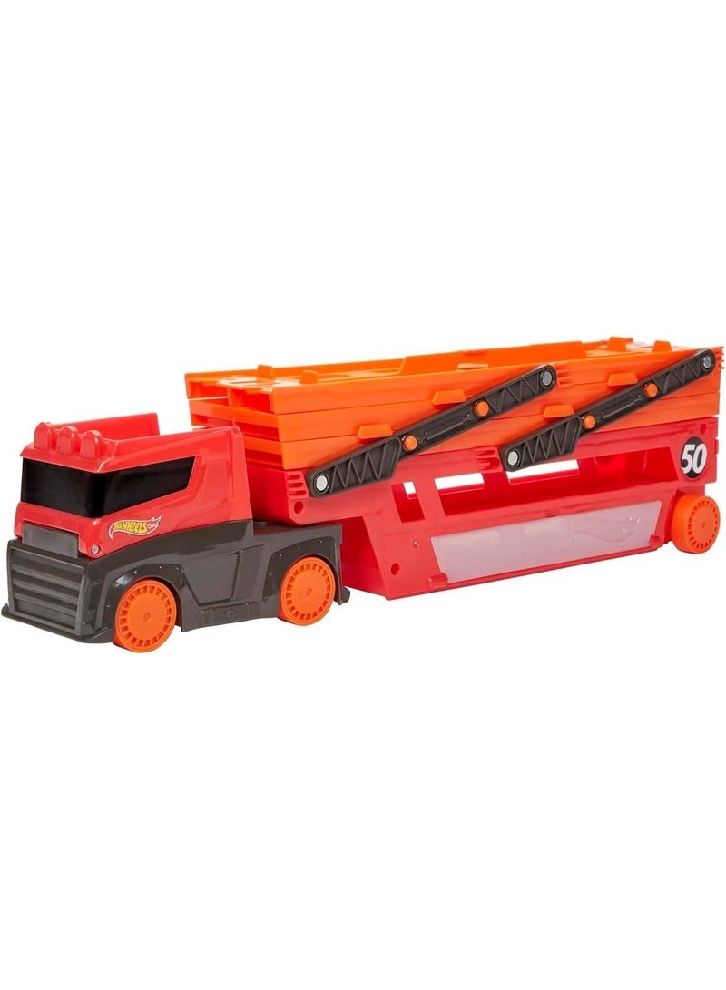 هوت ويلز Hot Wheels Hot Wheels Mega Hauler With Storage For Up To 50 1:64 Scale Cars, Ages 3+ 50Th Anniversary Hot Graphics Ghr48 - Image 1
