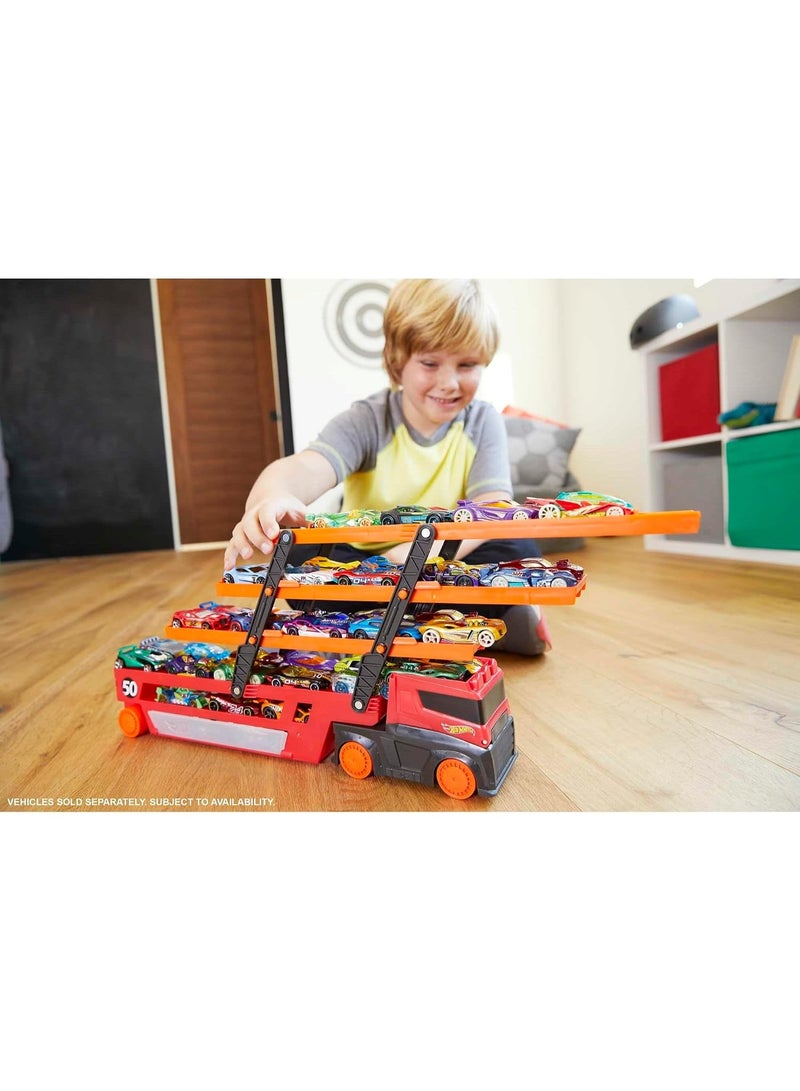 هوت ويلز Hot Wheels Hot Wheels Mega Hauler With Storage For Up To 50 1:64 Scale Cars, Ages 3+ 50Th Anniversary Hot Graphics Ghr48 - Image 2