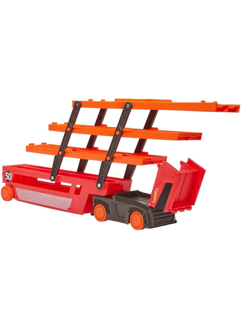 هوت ويلز Hot Wheels Hot Wheels Mega Hauler With Storage For Up To 50 1:64 Scale Cars, Ages 3+ 50Th Anniversary Hot Graphics Ghr48 - Image 4