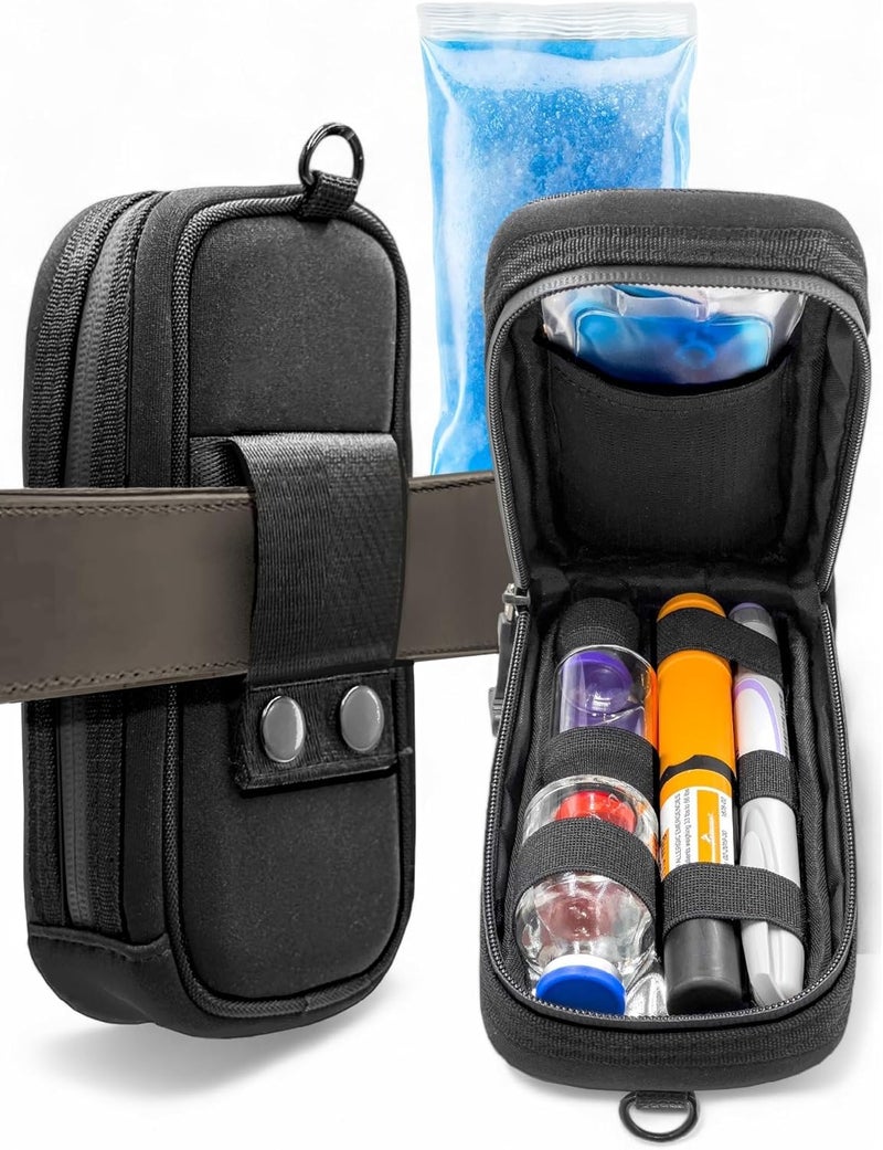 ENCASED Wearable Insulin Travel Cooler Belt Case - TSA Approved Ice Pack, Double Insulated Cooling Bag, Diabetic Medication Holder with Pens Storage Pouch (Wrist/Neck Carrying Straps Included)