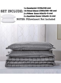 Arabest 6-Piece Set - 100% Microfiber Quilted Comforter Sets - Compressed Bedding 220*240 CM, Suitable For All Seasons, Grey, Luxurious king size, Embellish Your Room  - Image 3