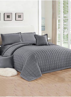 Arabest 6-Piece Set - 100% Microfiber Quilted Comforter Sets - Compressed Bedding 220*240 CM, Suitable For All Seasons, Grey, Luxurious king size, Embellish Your Room  - Image 1