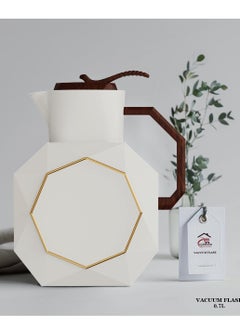 Alostoura Attractive One Piece Tea and Coffee Thermos, White/Wooden Handle 