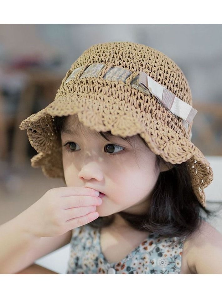 Generic - Baby Girl Straw Hat Outdoor Baby Sun Protection Hats Summer Bowknot Beach Cap for Infant Toddler Girls - Image 1