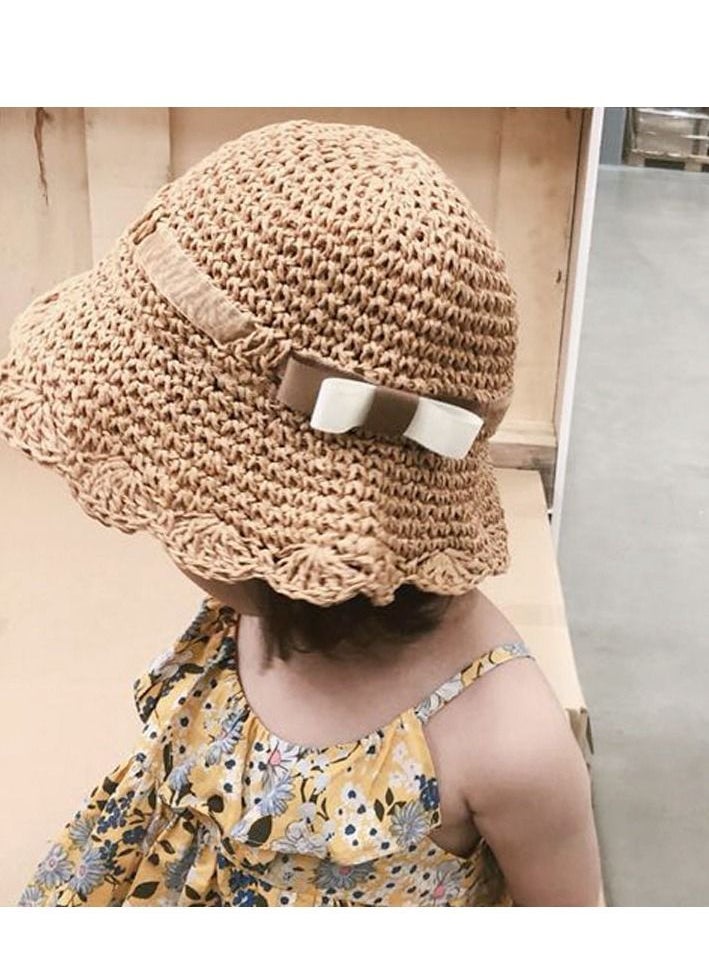 Generic - Baby Girl Straw Hat Outdoor Baby Sun Protection Hats Summer Bowknot Beach Cap for Infant Toddler Girls - Image 1