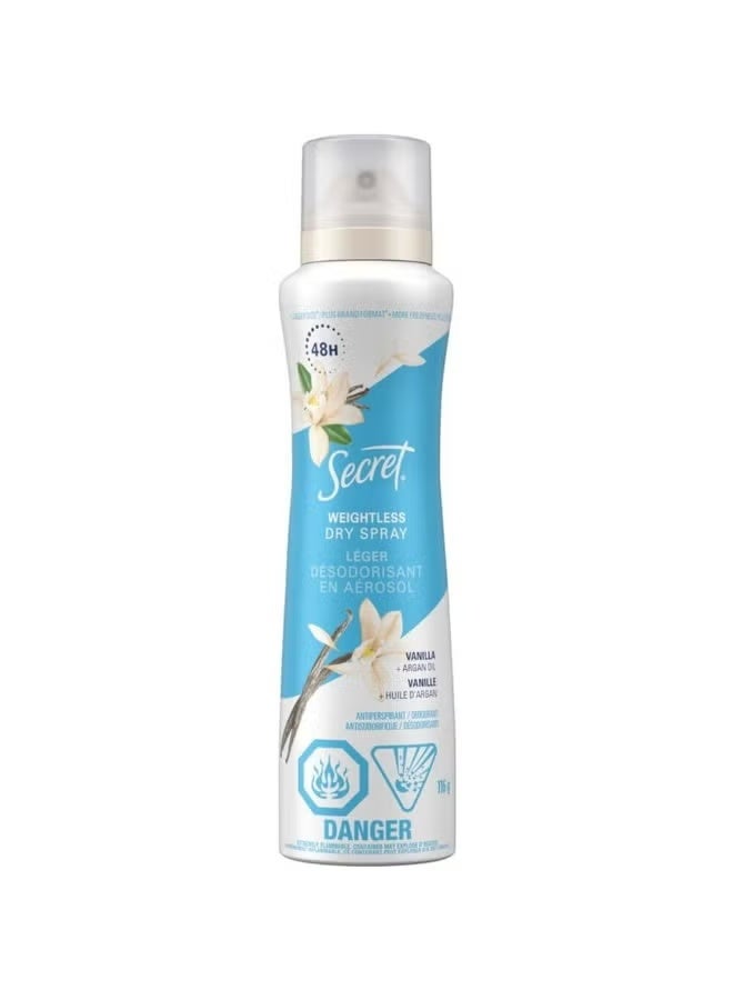 Dry Spray Antiperspirant Deodorant for Women, 48hr Weightless Sweat & Odor Protection, Gentle on Skin, Vanilla & Argan Oil Scent 16 g