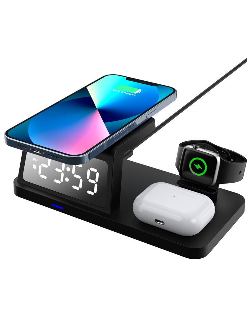 Alarm Clock with Fast Wireless Charging Station for iPhone 16/15/14/13/12 All Series & AirPods & iWatch & Samsung/Huawei/Xiaomi（Black）  - Image 1