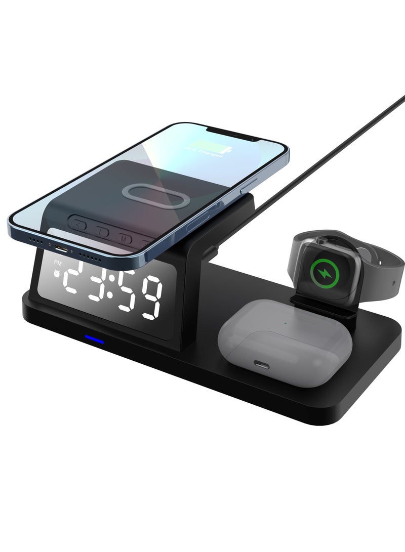 Alarm Clock with Fast Wireless Charging Station for iPhone 16/15/14/13/12 All Series & AirPods & iWatch & Samsung/Huawei/Xiaomi（Black）  - Image 2