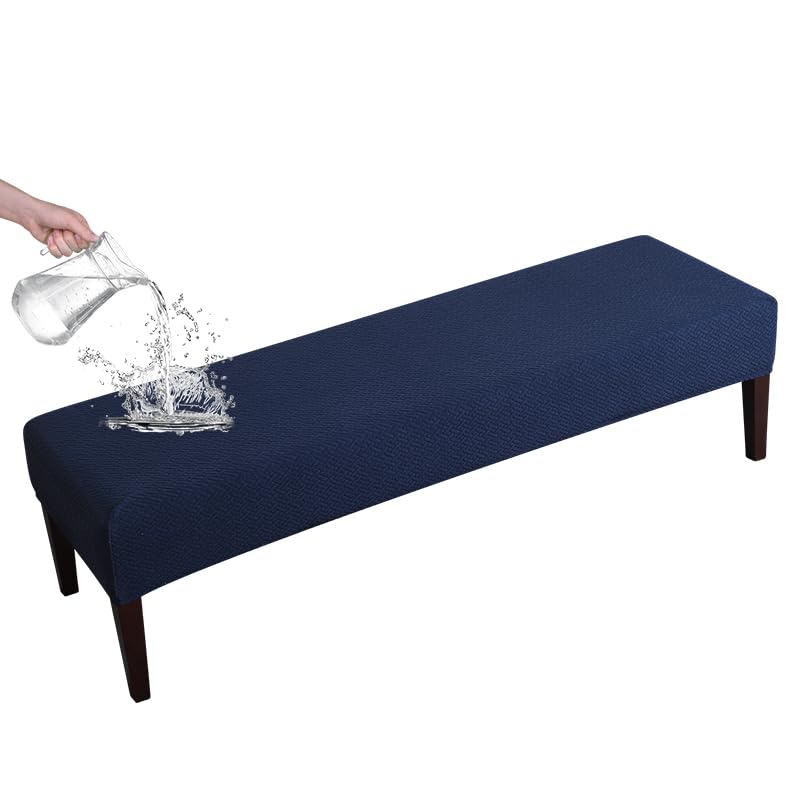 FORCHEER Dining Bench Cover Waterproof Stretch Jacquard Bench Slipcover for Living Room Washable Ottman Cover Bench Seat Protector for Bedroom KitchenWaterproof Jacquard FabricNavy Blue