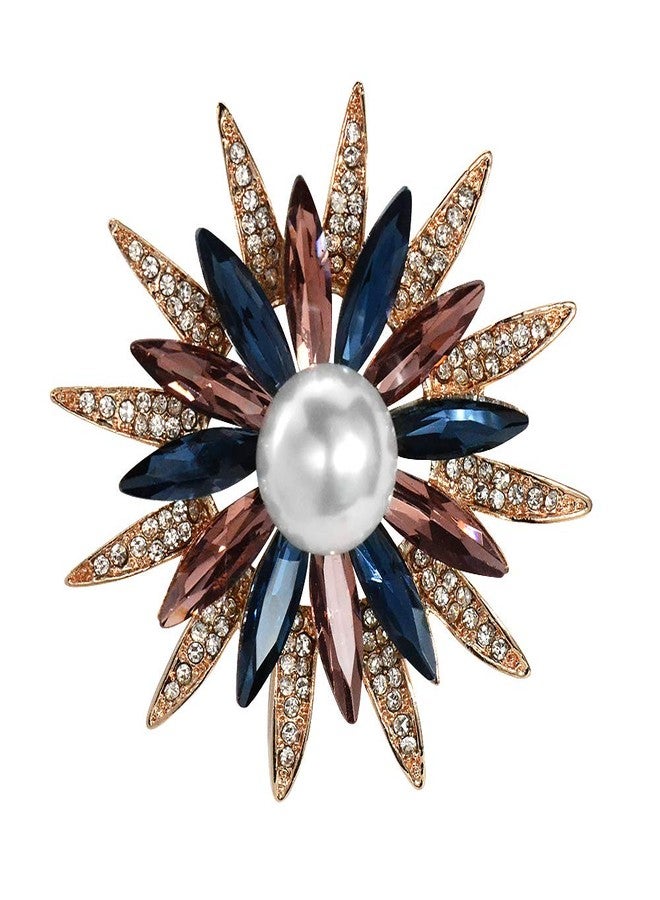 Mamfous Rose Gold Austrain Crystal Geometry Flower Brooch for Women with Simulated Pearl Bouquet Jewelry Accessories (rose gold) - Image 1