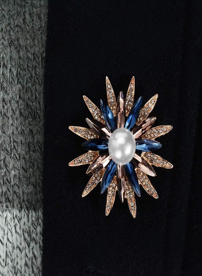 Mamfous Rose Gold Austrain Crystal Geometry Flower Brooch for Women with Simulated Pearl Bouquet Jewelry Accessories (rose gold) - Image 5