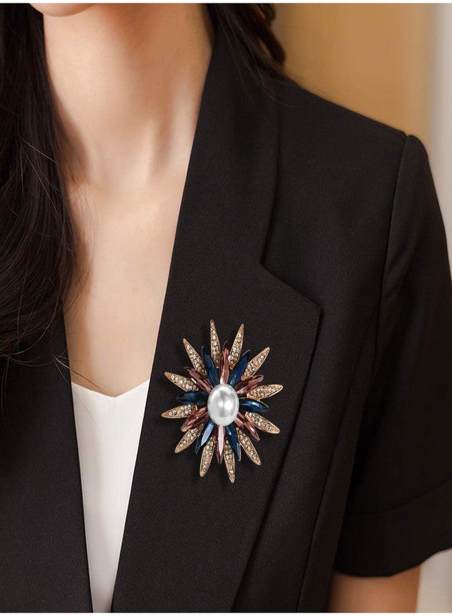 Mamfous Rose Gold Austrain Crystal Geometry Flower Brooch for Women with Simulated Pearl Bouquet Jewelry Accessories (rose gold) - Image 4