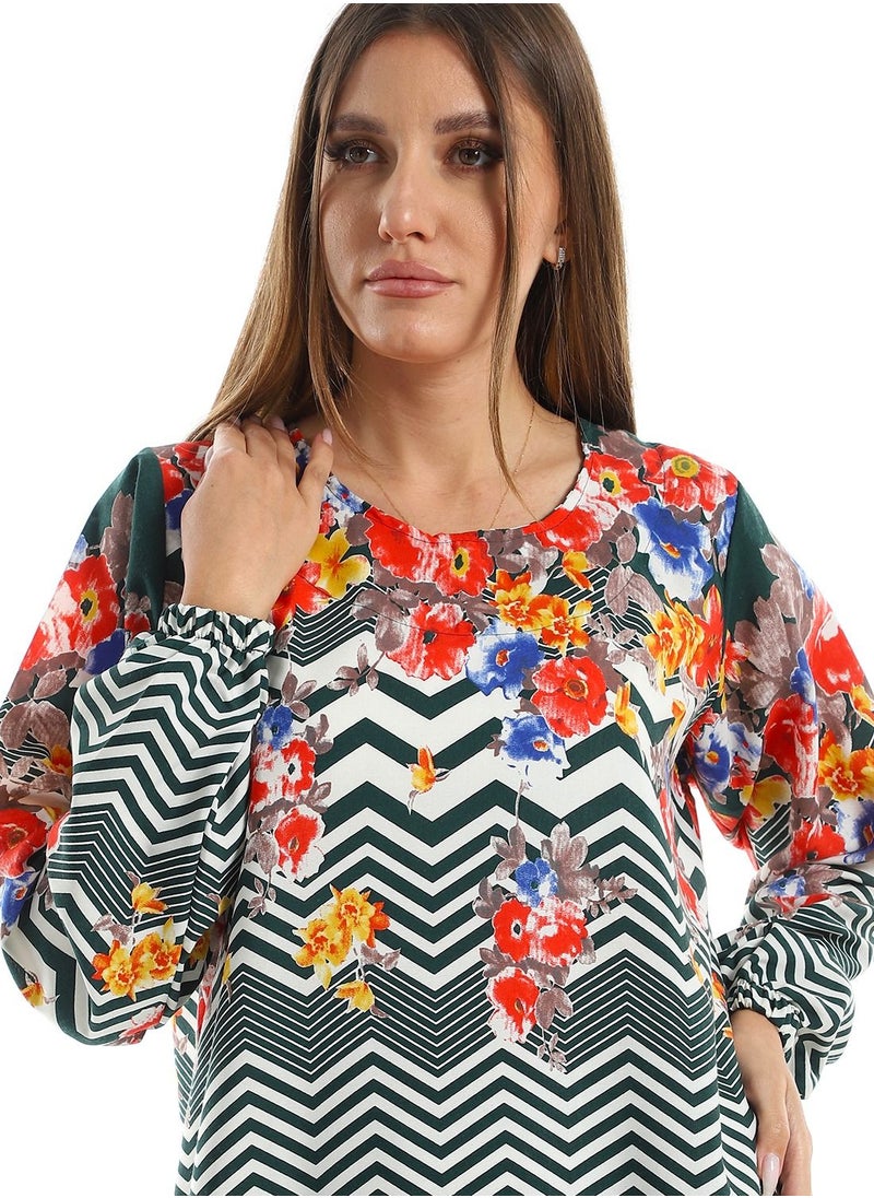 سيزار - جلابية منقوش الوان متعددة بياقة دائرية - Image 1
