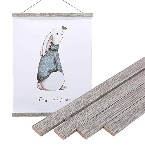 Artmag Magnetic Poster Hanger Frame, 8x10 8x12 8x24 Light Wood Wooden Magnet Canvas Artwork Print Poster Hangers Frames Hanging Kit (Grey, 8") - Image 1