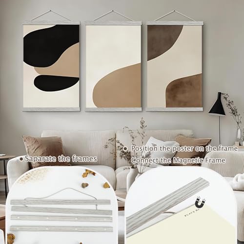 Artmag Magnetic Poster Hanger Frame, 8x10 8x12 8x24 Light Wood Wooden Magnet Canvas Artwork Print Poster Hangers Frames Hanging Kit (Grey, 8") - Image 3