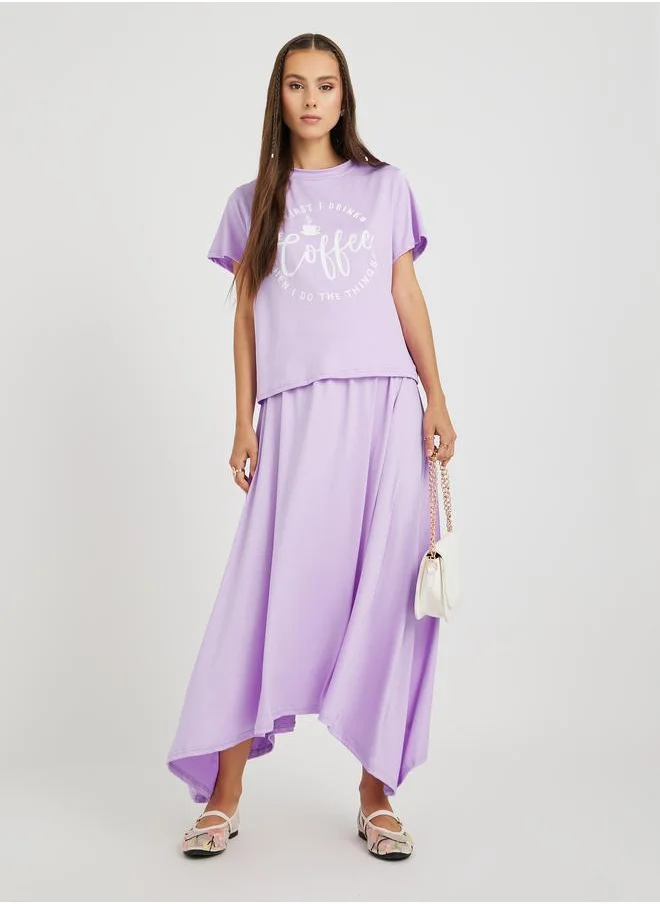 Take Two Take Two Slogan Printed T-Shirt and Skirts Co-Ords