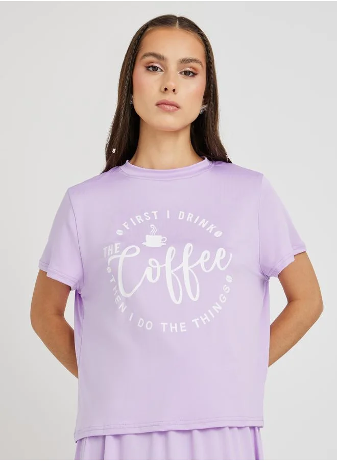 Take Two Take Two Slogan Printed T-Shirt and Skirts Co-Ords