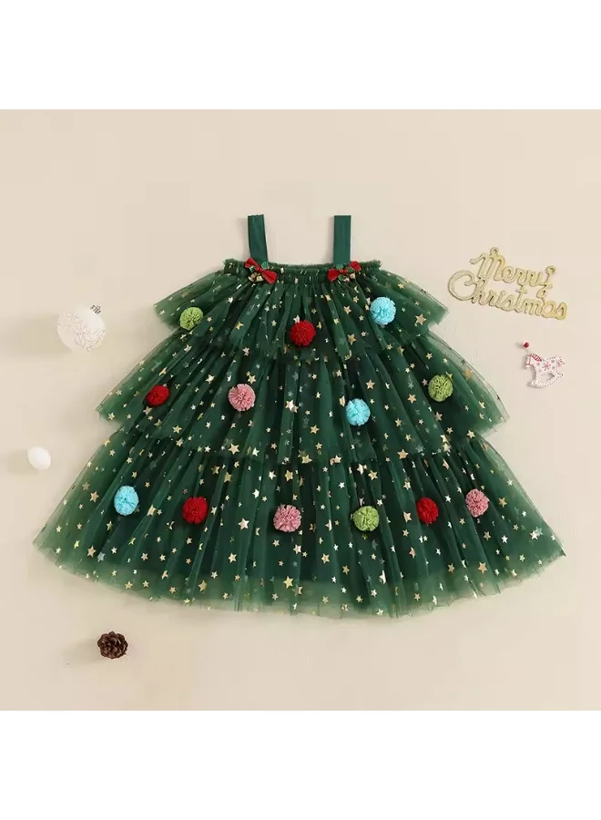Matching Family Outfits Little Girls Christmas Strap Dress with Plush Ball | Holiday Party Dress | Matching Family Outfits