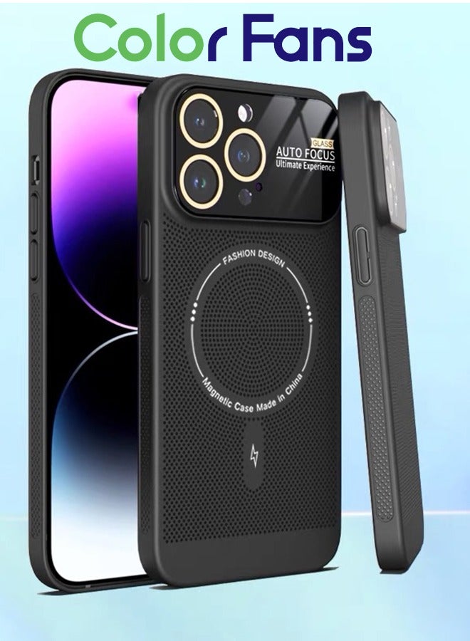 Color Fans جراب MagSafe لحماية العدسات وتبديد الحرارة لهاتف iPhone 14 Pro Max، أسود - Image 1