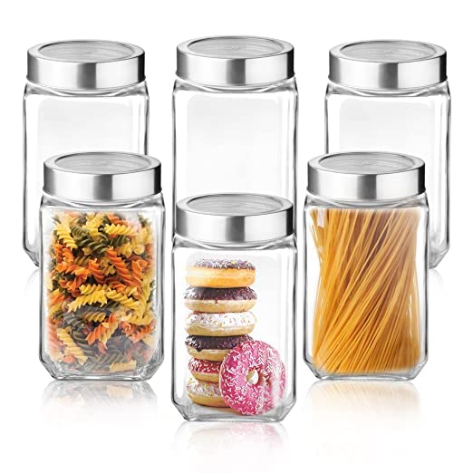 Vency Piramal Glass Cubical Square Transparent Glass Jar with Lid I 1800ml, Set of 4 & Containers for Kitchen Pantry, Snacks, Masala, Jams, Pickles, Cookies, Dry Fruits, Coffee Beans Storage with Lid - Image 4