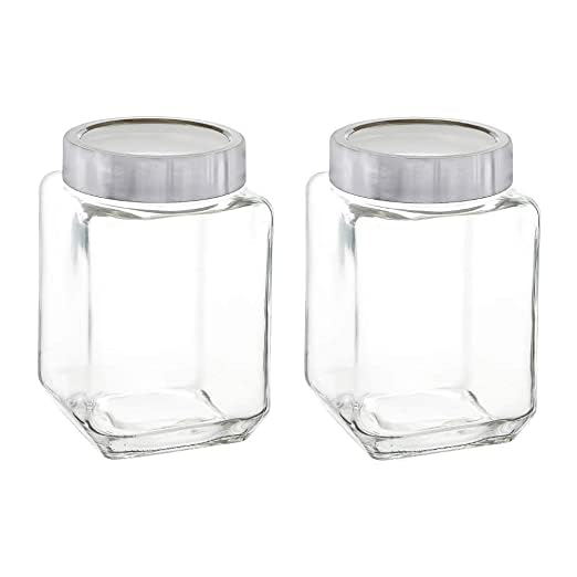 Vency Piramal Glass Cubical Square Transparent Glass Jar with Lid I 1800ml, Set of 4 & Containers for Kitchen Pantry, Snacks, Masala, Jams, Pickles, Cookies, Dry Fruits, Coffee Beans Storage with Lid - Image 1
