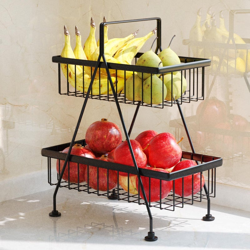 WonderStand Fresco (Black) | Premium Metal Steel 2-Tier Fruit & Vegetable Basket for Home and Kitchen Dining Table/Tiered Shelf Basket - Image 5