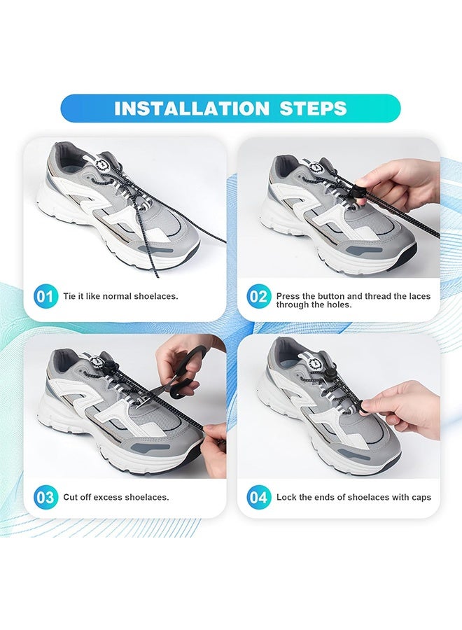 اتش واي 3 أزواج من أربطة الأحذية بدون ربطة عنق ، أربطة أحذية مرنة عاكسة ، أربطة أحذية سريعة التحرير ، مناسبة للبالغين والأطفال (أسود أبيض أزرق ملكي) - Image 5