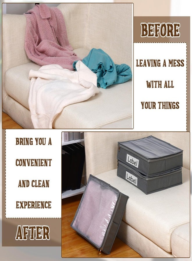 Panelee 6 Pcs 14 x 12 x 3 Inch Sweater Storage Bags Easy Gliding Zippered Sweater Bag Sweater Organizer Closets Under the Bed Zippered Storage Bags with Label Pocket to Avoid Dust Dirt (Gray) - Image 4