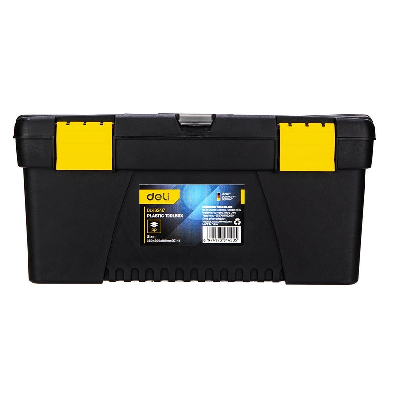 Deli DL432417 صندوق أدوات متعدد الاستخدامات 17" مع صينية تخزين شفافة وعزل هيكلي بطبقتين هيكل قابل للطي مقبض حمل مجموعة أدوات يدوية للاستخدام المنزلي والمهني (عبوة من 1، أصفر/أسود) - Image 1