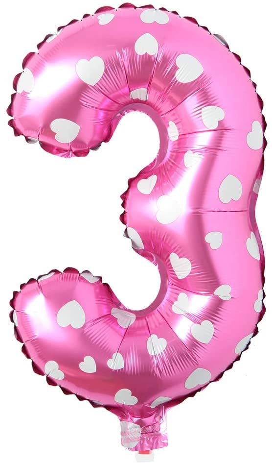 flavouredlove 16 inch Three Foil Number Air or Helium Balloon Party Decoration Pink hearts Pack of 1 | 3 Year No. Balloons Birthday/Anniversary (Pink hearts Number 3) - Image 1
