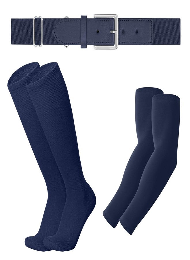 LEACOOLKEY Baseball Belt and Socks Softball Belt Socks Combo Set for Adult Men Women Navy Blue - Image 1