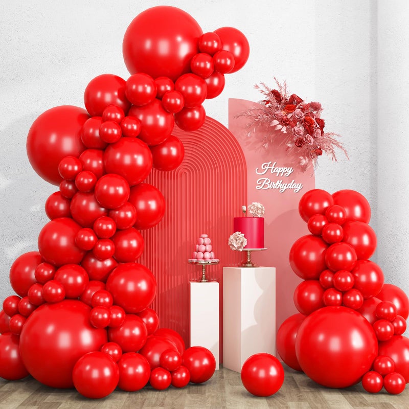 RUBFAC 135pcs Red Balloons Different Sizes 18 12 10 5 Inch for Garland Arch, Latex Christmas Balloon for Birthday Party Wedding Decorations - Image 1